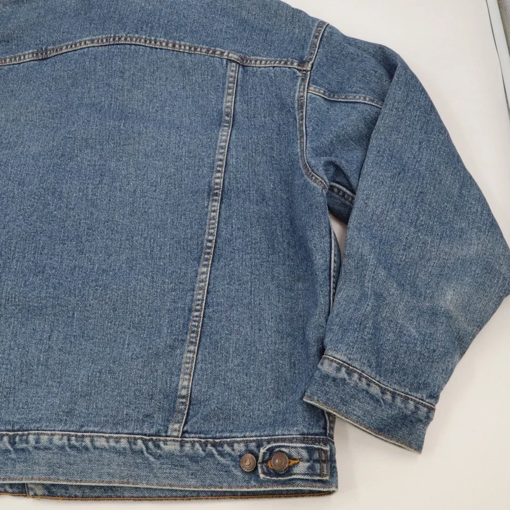 Levi's Denim Trucker Jacket Mens Large Blue Plaid Lined Made‎ in USA 70427